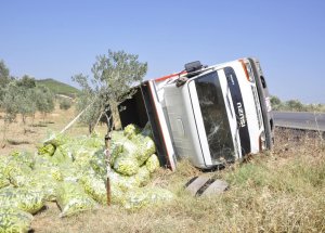 Torbalı'da Sebze Yüklü Kamyonet Devrildi