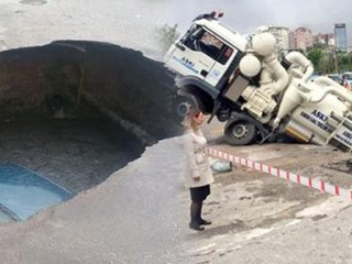 Ankara'da kamyon çukura düştü