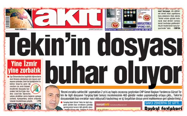 Dosyadan çalınan belgeler Tekin’de