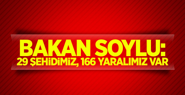Bakan Soylu: 29 şehidimiz, 166 yaralımız var