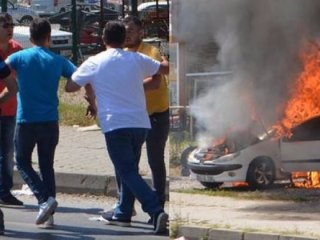 Hacizli otomobili polise vermemek için yaktılar