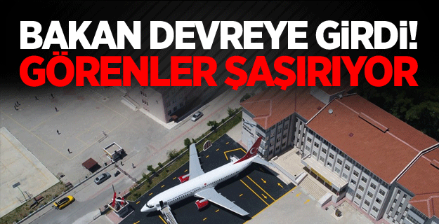 Lise bahçesindeki 'Yolcu Uçağı'nı gören şaşırıyor!