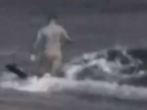 Plajda yürüyen adamı balina yuttu!